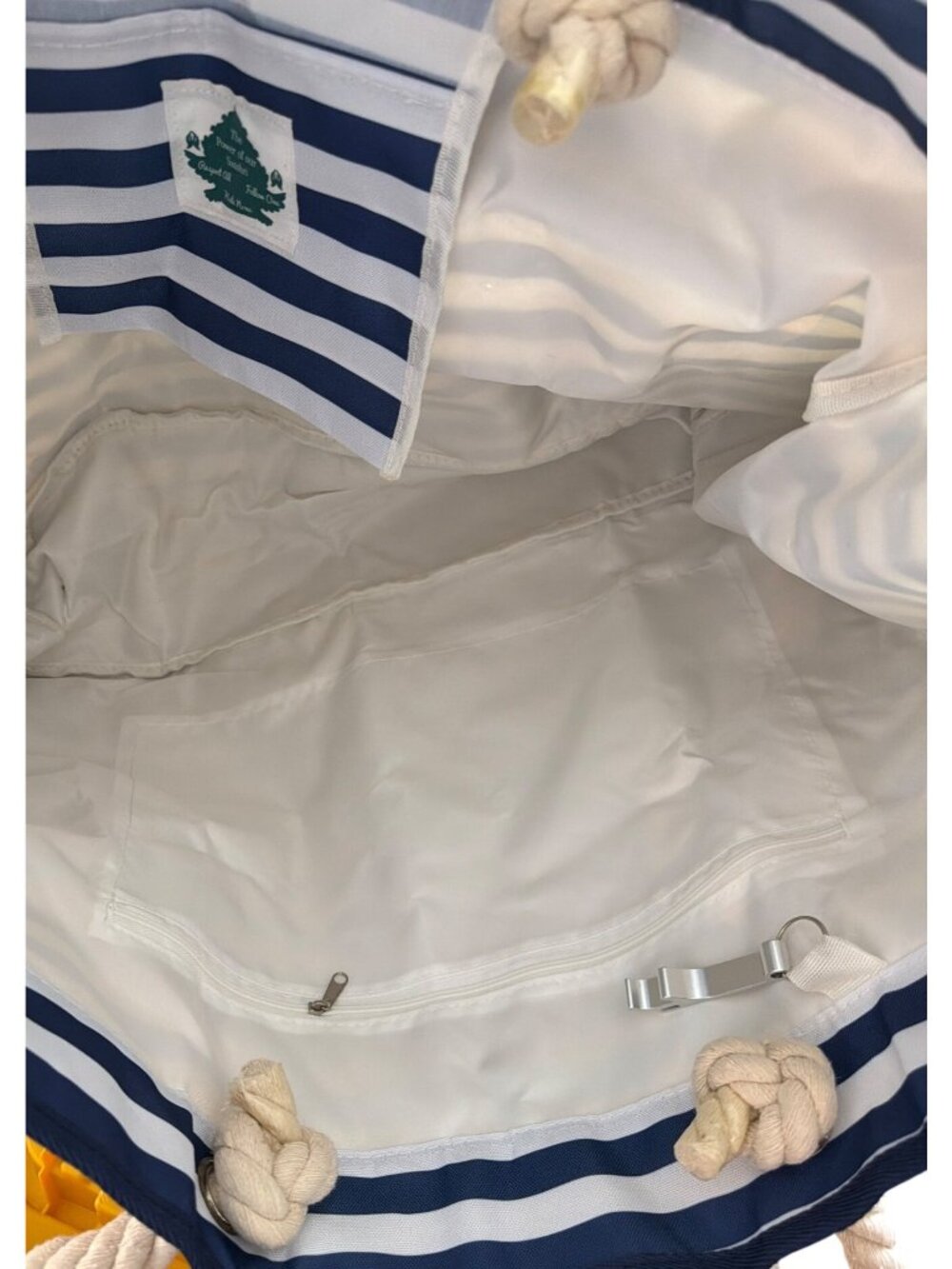 Power of Satshri Blue White Striped Canvas Tote Beach Bag Waterproof Pouch NWT - Picture 4 of 5